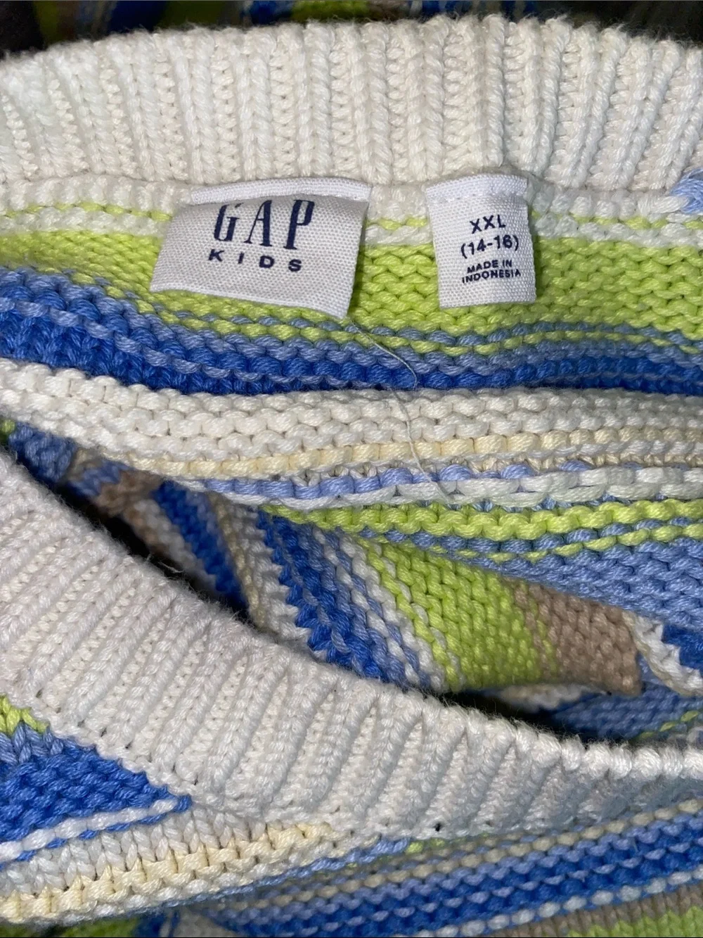 GAP Striped Cropped Crewneck Sweater in Blue, Lime, Cream & Tan